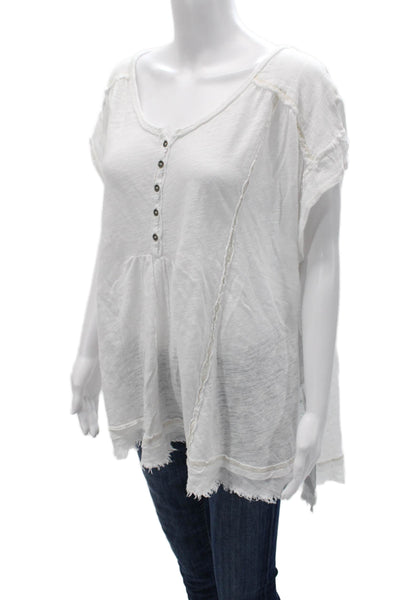 Free People Women Tunic Blouse White Short Sleeve Boho Linen Cotton Size S