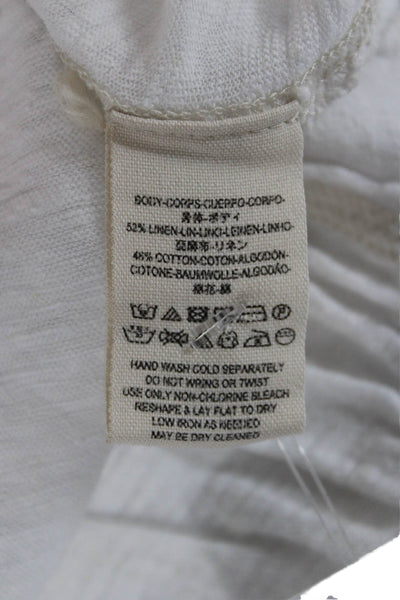 Free People Women Tunic Blouse White Short Sleeve Boho Linen Cotton Size S