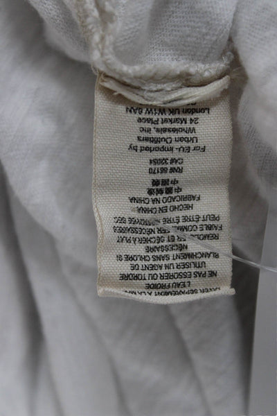 Free People Women Tunic Blouse White Short Sleeve Boho Linen Cotton Size S