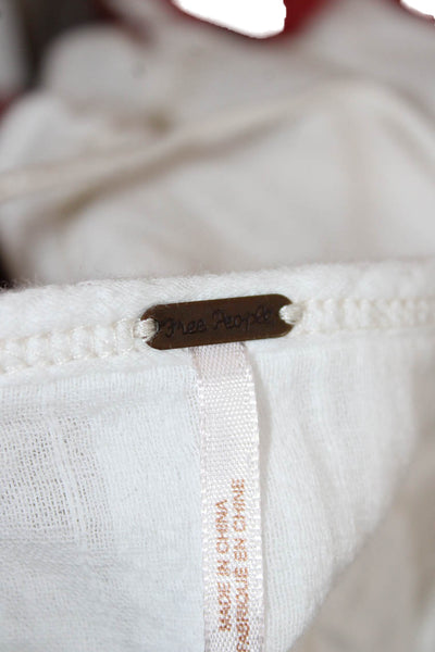 Free People Women Tunic Blouse White Short Sleeve Boho Linen Cotton Size S