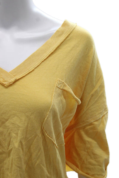 We The Free Womens Yellow V-Neck Boho Basic Tunic Tee 3/4 Sleeve Size M