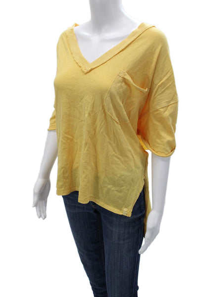 We The Free Womens Yellow V-Neck Boho Basic Tunic Tee 3/4 Sleeve Size M