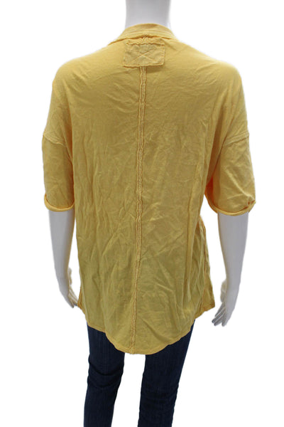 We The Free Womens Yellow V-Neck Boho Basic Tunic Tee 3/4 Sleeve Size M