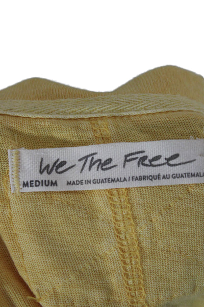 We The Free Womens Yellow V-Neck Boho Basic Tunic Tee 3/4 Sleeve Size M