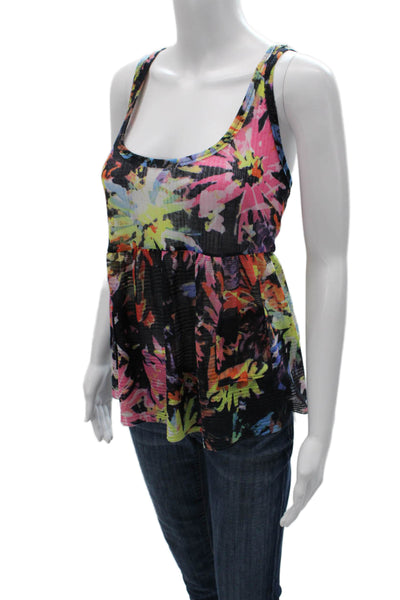 Free People Women Black Floral Square Neck Camisole Size M