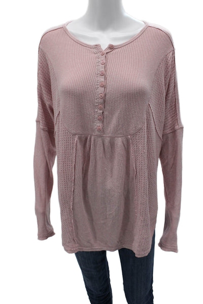 Free People Women Pink Striped Tunic Sweater Button Up Long Sleeve Size M