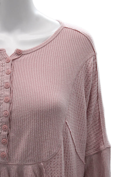 Free People Women Pink Striped Tunic Sweater Button Up Long Sleeve Size M