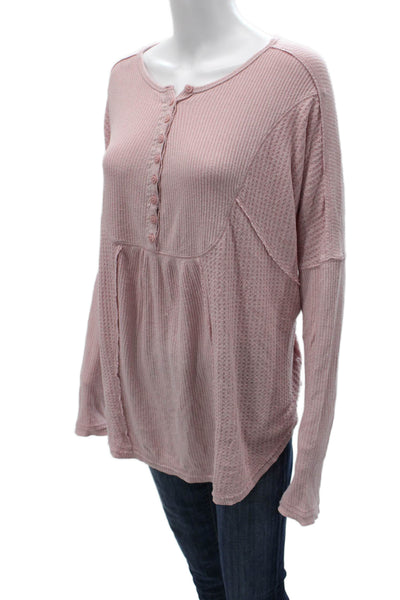 Free People Women Pink Striped Tunic Sweater Button Up Long Sleeve Size M