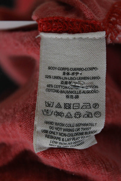 Free People Women Tunic Button Up Red Linen Cotton Short Sleeve Size S