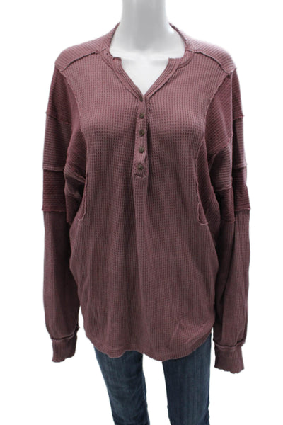 We The Free Women Henley Sweatshirt Purple Button Long Sleeve Size M