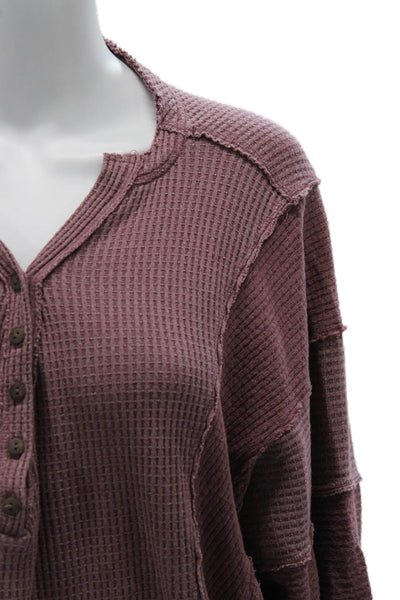 We The Free Women Henley Sweatshirt Purple Button Long Sleeve Size M