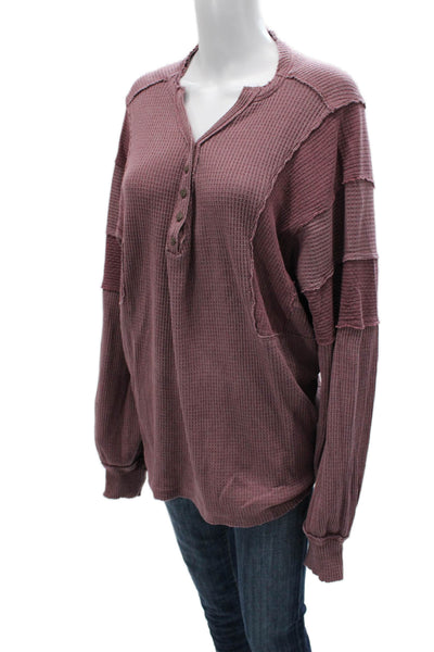 We The Free Women Henley Sweatshirt Purple Button Long Sleeve Size M