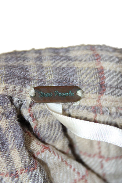 Free People Womens Tunic Blouse Beige Plaid Long Sleeve Button Up Size M