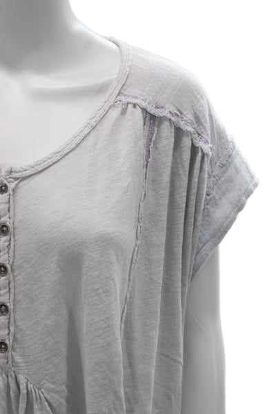 Free People Women Tunic Blouse Gray Short Sleeve Button Up Boho Size S