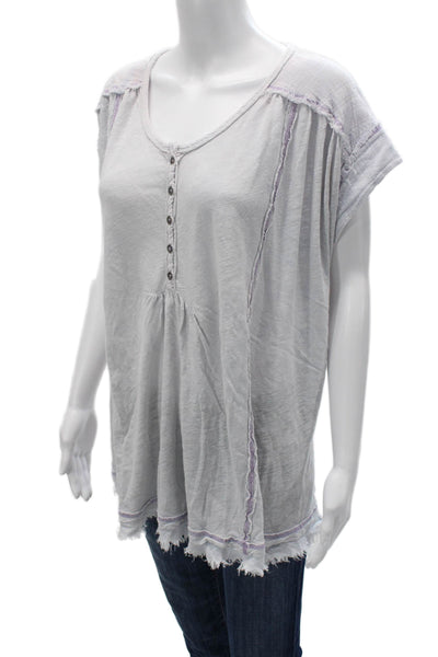 Free People Women Tunic Blouse Gray Short Sleeve Button Up Boho Size S