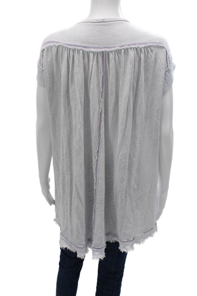 Free People Women Tunic Blouse Gray Short Sleeve Button Up Boho Size S