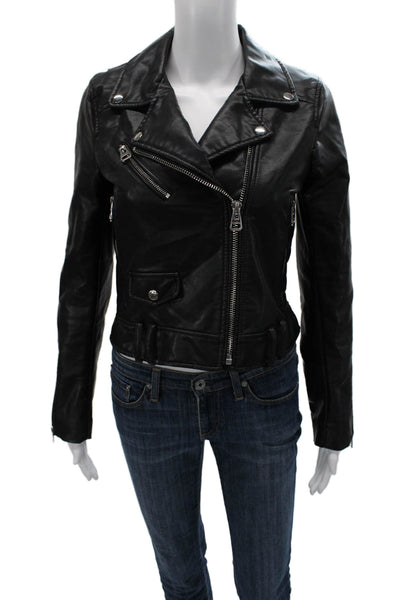 Zara Women Biker Jacket Black Button Collared Long Sleeve Size S