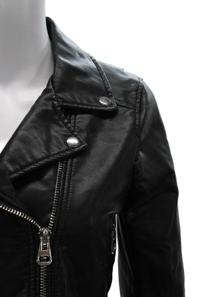 Zara Women Biker Jacket Black Button Collared Long Sleeve Size S