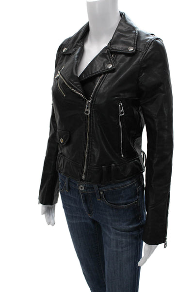 Zara Women Biker Jacket Black Button Collared Long Sleeve Size S