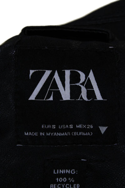 Zara Women Biker Jacket Black Button Collared Long Sleeve Size S