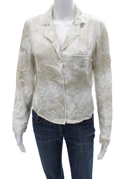 Rails Women Beige Rayon Collared Button Up Blouse Long Sleeve Petite Size XS