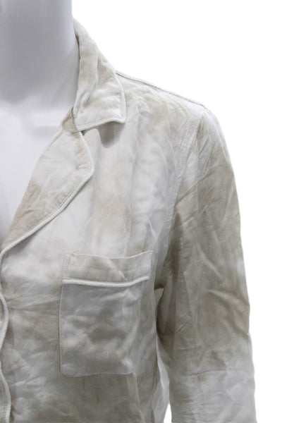 Rails Women Beige Rayon Collared Button Up Blouse Long Sleeve Petite Size XS