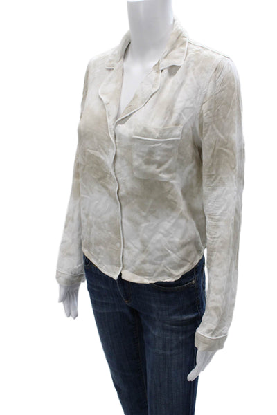 Rails Women Beige Rayon Collared Button Up Blouse Long Sleeve Petite Size XS