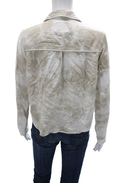 Rails Women Beige Rayon Collared Button Up Blouse Long Sleeve Petite Size XS