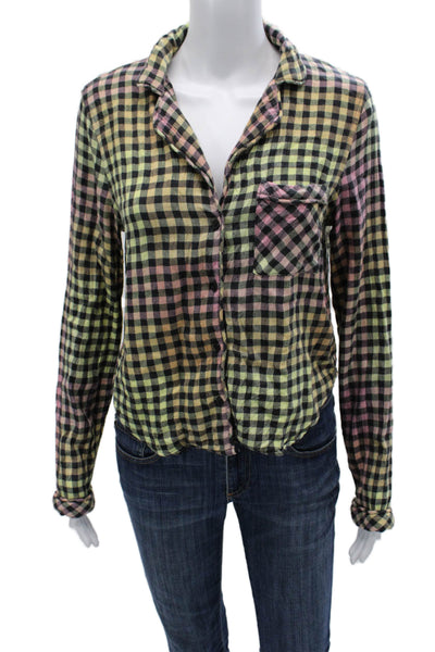 Rails Women Plaid Button-Up Top Black Rayon Long Sleeve Petite Size XS
