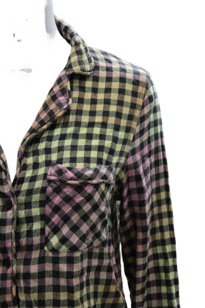 Rails Women Plaid Button-Up Top Black Rayon Long Sleeve Petite Size XS
