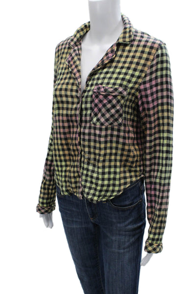 Rails Women Plaid Button-Up Top Black Rayon Long Sleeve Petite Size XS