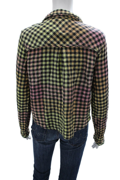 Rails Women Plaid Button-Up Top Black Rayon Long Sleeve Petite Size XS