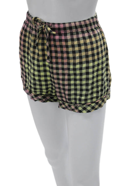Rails Womens Plaid Rayon Drawstring Shorts 90s Spring Black Size XS