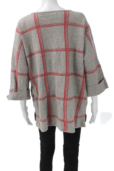 Tahari Womens Pullover Sweater Gray Plaid Round Neck 3/4 Sleeve Size 2X