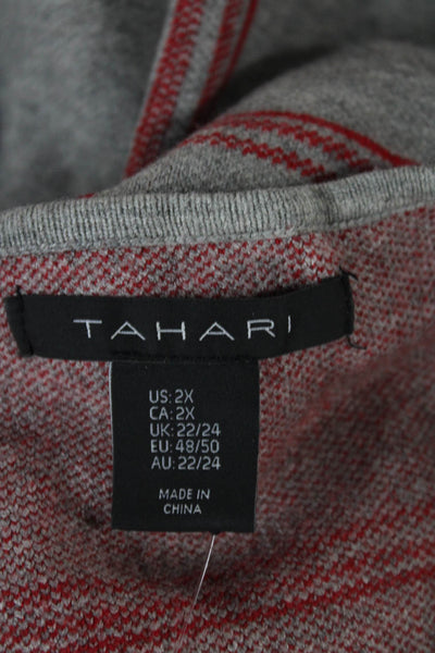 Tahari Womens Pullover Sweater Gray Plaid Round Neck 3/4 Sleeve Size 2X