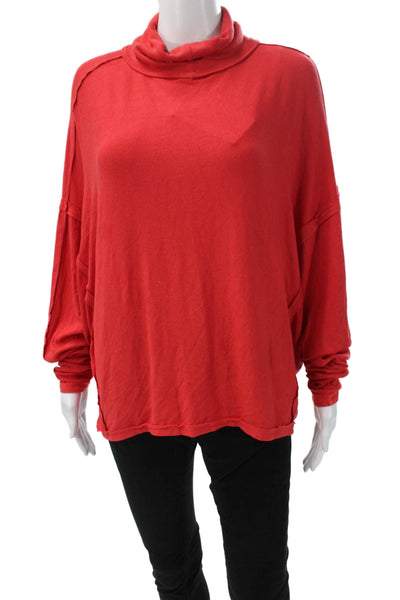 We The Free Womens Pullover Sweatshirt Red Mock Neck Long Sleeve Size S