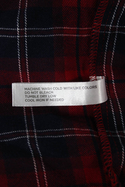 Tuckernuck Women Collared Plaid Long Sleeve Button-Up Top Dark Blue Size XL