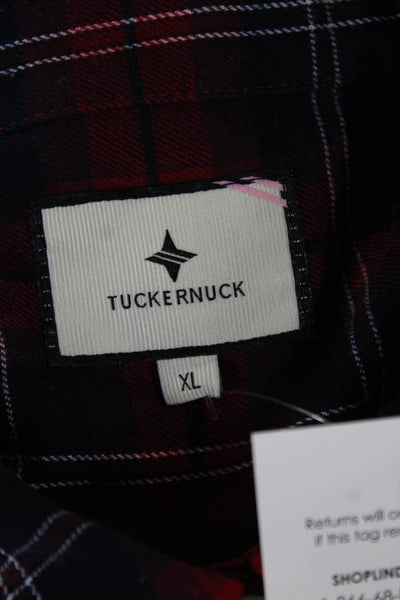 Tuckernuck Women Collared Plaid Long Sleeve Button-Up Top Dark Blue Size XL