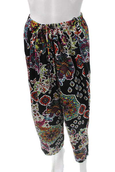 Natori Women Cropped Paisley Drawstring Pants Black Polyester Spandex Size XL