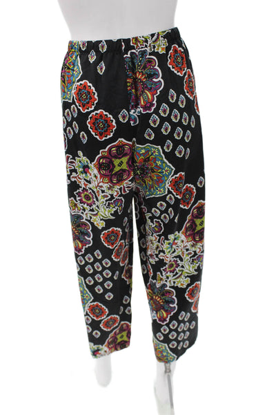 Natori Women Cropped Paisley Drawstring Pants Black Polyester Spandex Size XL