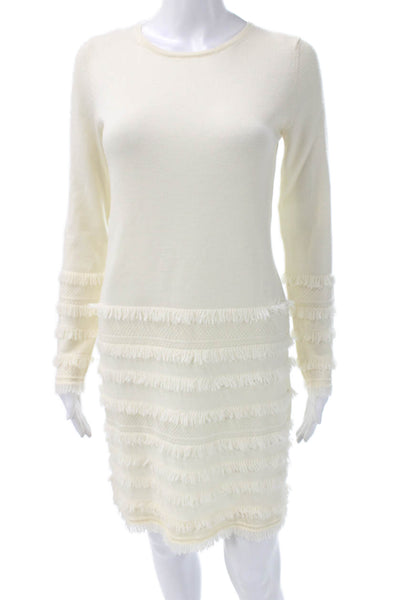 Trina Turk Womens Sweater Dress Beige Merino Wool Long Sleeve Shift Size M