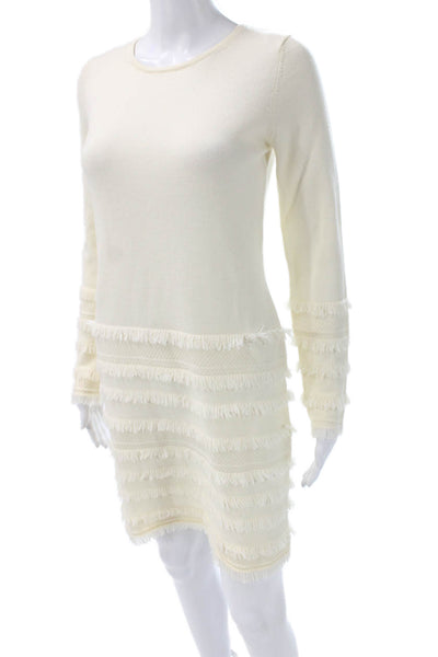 Trina Turk Womens Sweater Dress Beige Merino Wool Long Sleeve Shift Size M