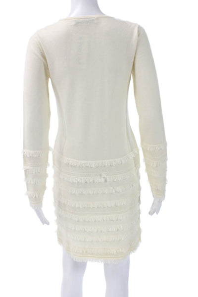 Trina Turk Womens Sweater Dress Beige Merino Wool Long Sleeve Shift Size M
