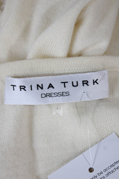 Trina Turk Womens Sweater Dress Beige Merino Wool Long Sleeve Shift Size M