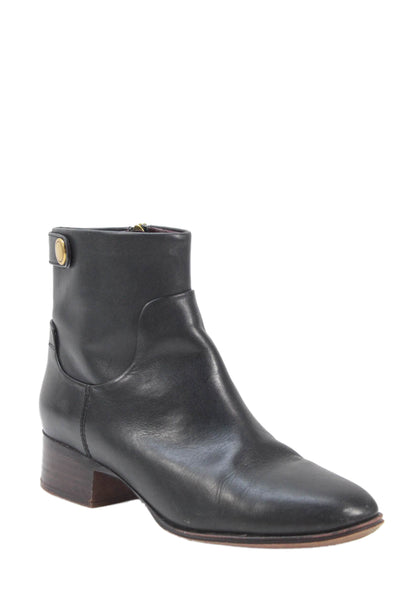 Franco Sarto Womens Side Zip Block Heel Round Toe Booties Black Leather Size 8