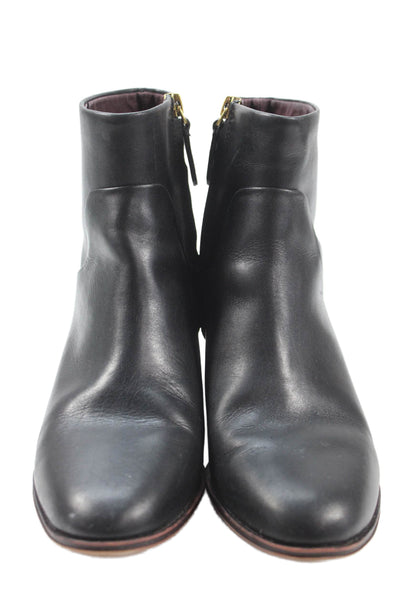 Franco Sarto Womens Side Zip Block Heel Round Toe Booties Black Leather Size 8