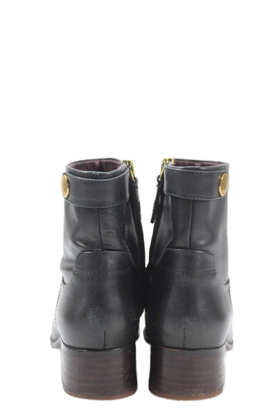 Franco Sarto Womens Side Zip Block Heel Round Toe Booties Black Leather Size 8