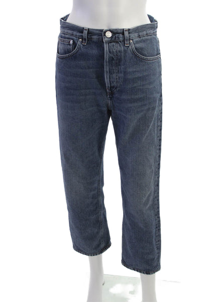 Toteme Womens Cropped Straight Jeans Dark Blue Mid Rise Button Size 26