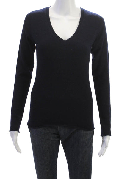 Vince Womens 100% Cashmere V Neck Pullover Sweater Dark Blue Size S