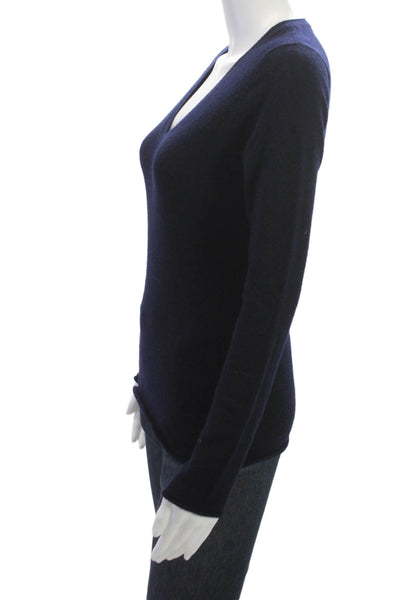 Vince Womens 100% Cashmere V Neck Pullover Sweater Dark Blue Size S